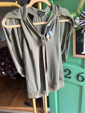 bebe Olive Tie-Neck Blouse